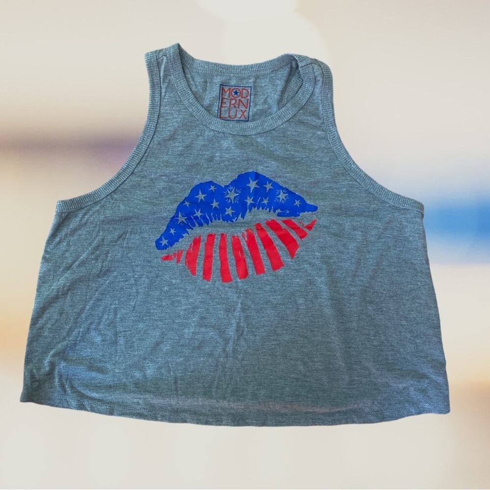 Modern Lux stars and stripes lip print tank XL